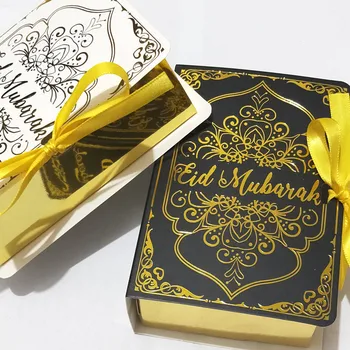 5 adet Altın Beyaz Bayramınız Mübarek Hediye Kutusu Kitap Şekli Şeker Çikolata Ambalaj Kutuları Ramazan Dekorasyon Müslüman Parti İyilik Kutusu