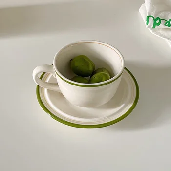 Vintage Kupa Renk Bobin Seramik Kahve fincan ve tabak seti Latte Seramik Kupa Sevimli Fincan çay bardağı