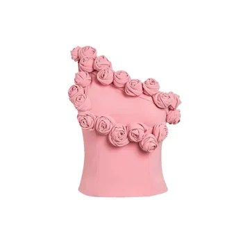 yaz tasarımcı gelgit marka üç boyutlu çiçek moda düzensiz kolsuz üst Katı Yüksek Sokak Üstleri sevimli
