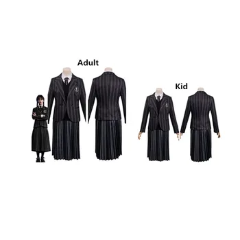 Yetişkin Çocuklar Çarşamba Addams Cosplay Kostüm Kadın Kızlar okul üniforması Etek Kıyafetler Cadılar Bayramı Karnaval Parti Elbise 1