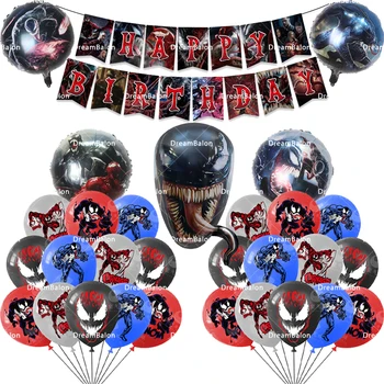 Yeni Venom Lateks Balonlar Süper Kahraman Tema Folyo Balonlar Mutlu Doğum Günü Partisi Süslemeleri Erkek Çocuklar Afiş Malzemeleri Hediye Topu