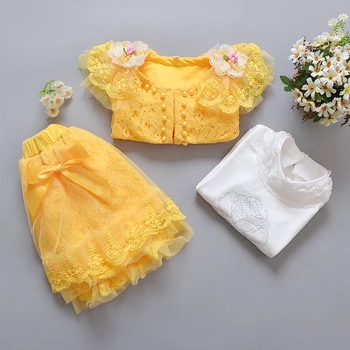 1-8 Yıl Güzel Çocuk Kız giyim setleri 3 adet Kısa Dış Giyim Ceket+Uzun Kollu Gömlek+Etekler Yeni Sonbahar Toddler Kız Takım Elbise B333 2