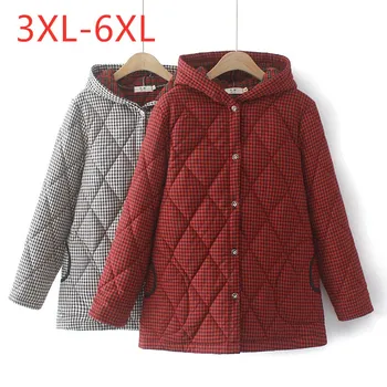 Yeni Bayanlar Sonbahar Kış Artı Boyutu Hoodie Ceket Kadınlar İçin Büyük Boy Uzun Kollu Cep Kırmızı Ekose Kalın Ceket 3XL 4XL 5XL 6XL