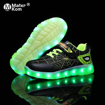 Boyutu 26-37 Çocuk led ışık Up Ayakkabı Aydınlık Sneakers Kızlar için Çocuk USB Şarj Parlayan rahat ayakkabılar Erkek Kanca Döngü Sneakers