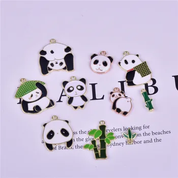Mix 20 adet / 10 adet / paket Panda Aile Bambu Yaprakları Hayvan Emaye Metal Takılar Küpe Bilezik DIY Takı Yapımı Hediye DIY 1