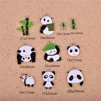 Mix 20 adet / 10 adet / paket Panda Aile Bambu Yaprakları Hayvan Emaye Metal Takılar Küpe Bilezik DIY Takı Yapımı Hediye DIY 2