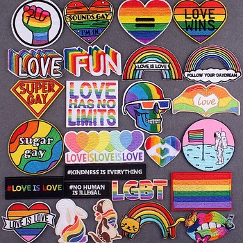 Demir On Patch DIY LGBT Yama Gurur Eşcinsel Yama Giyim İçin İşlemeli Yama Gökkuşağı Rozetleri Yamalar Giysi Çizgili Aksesuar