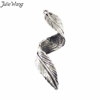 Julie Wang 10 ADET Toptan Antik Gümüş Renk Alaşım Kolye Büküm Yaprak Charms Bırak Küpe Benzersiz Anahtarlık Takı DIY Bulma