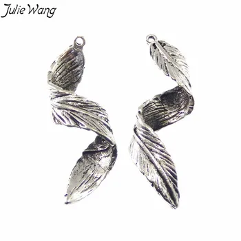 Julie Wang 10 ADET Toptan Antik Gümüş Renk Alaşım Kolye Büküm Yaprak Charms Bırak Küpe Benzersiz Anahtarlık Takı DIY Bulma 2
