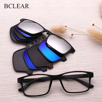 BCLEAR Moda Erkekler Kadınlar TR90 Gözlük Çerçevesi 5 güneş lensleri Klip Polarize Reçete Sunglass Manyetik Gözlük Çerçevesi