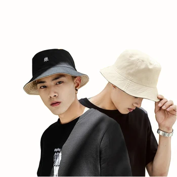 Kore Tarzı Pamuk Kova Şapka Erkekler için Yaz güneş şapkaları Kapaklar Büyük Ağızlı Erkek Moda Çift Taraflı Haki Plaj Kap Hip Hop 2