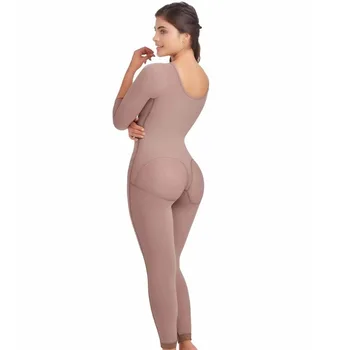 Kadın Uzun Kollu Tam Vücut Shaperwear Kilo Kaybı Doğum Sonrası Şekillendirici Sonrası Liposuction Bodysuit Yan Fermuar 1