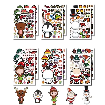 6/12 Levhalar Çocuklar DIY Bulmaca Sticker Noel Tema Yapmak Kar Erkekler Yüz Monte Yapboz Çıkartmalar Parti Favor çocuk oyuncakları Hediyeler