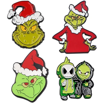 YQ919 Noel Yeşil Canavar Emaye Pimleri Komik Broş Giysi Eşarp Kravat Yaka Pin Karikatür Rozeti Kadın Erkek Takı Çocuklar Hediye