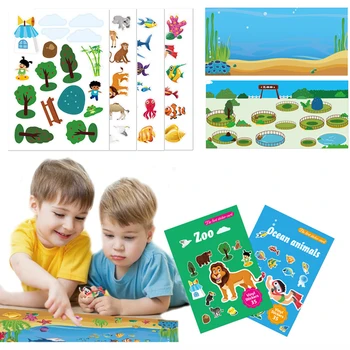 Çocuk Eğlenceli Çıkartmalar DIY Hayvanat Bahçesi Okyanus Prenses Hayvan Balık çıkartma kitabı DIY Oyuncaklar Bulmaca Oyunu Oluşturma Hediye Çocuklar için Doğum Günü Partisi