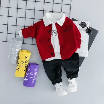 3 ADET Bebek Erkek Giysileri Kıyafetler Yeni Tam Kollu Ceket + Gömlek + Pantolon Çocuk Giysileri Kostüm Yürümeye Başlayan Çocuk Setleri 1 2 3 4 Yıl