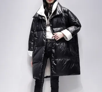 Kadın Beyaz Ördek uzun kaban 2021 Yeni Kadın Gevşek Boy balon ceket Çift Standı Yaka Casual Kalınlaşmak Sıcak Bayanlar Palto