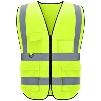 Yansıtıcı Güvenlik Yelek Yüksek Görünürlük Gece İş Güvenliği kolsuz Sarı Yelek İnşaat İş Giysisi Fermuar ve Cepler Yetişkinler 1