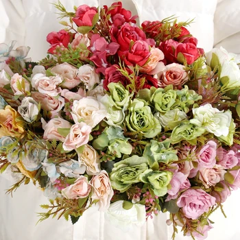 9 Kafaları İpek Yapay Gül Çiçek Düğün Dekorasyon Ev Çelenk Gelin Buketi Lüks Sahte Çiçekler DIY Aksesuarları 1