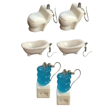 Yaratıcı Komik Tuvalet Damla Küpe Kadınlar için Mini 3D Closestool Küvet Dangle Küpe su sebili Kulak Kancası Hip Hop Takı 1