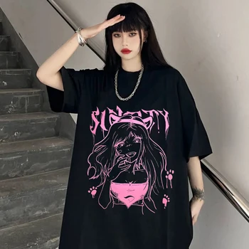 Kawaii Anime Grafik Kadın T-shirt Harajuku 90s Yaz Streetwear Kısa Kollu T Gömlek Sevimli Japon Baskı Y2k Giyim Tops 1