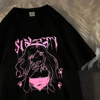 Kawaii Anime Grafik Kadın T-shirt Harajuku 90s Yaz Streetwear Kısa Kollu T Gömlek Sevimli Japon Baskı Y2k Giyim Tops 2