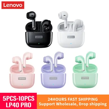 Toptan 5 ADET Orijinal Lenovo LP40 Pro Kablosuz Kulaklık Bluetooth Kulaklık Dokunmatik Kontrol Spor Kulaklık Stereo Kulakiçi