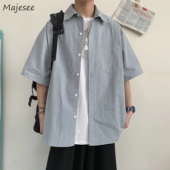 Gömlek Erkek Kargo Yakışıklı Harajuku Tüm Maç Katı Erkek Ins Camisa Kolej Yaz Nefes Yüksek Sokak Moda Popüler Giysiler 1