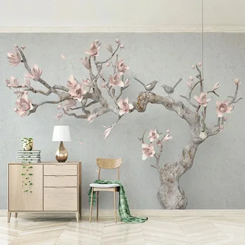 3D Duvar Kağıdı Modern Stereo Pembe Manolya Ağacı Şube Fotoğraf Duvar Resimleri Oturma Odası TV Kanepe Yatak Odası Ev Dekor Arka Plan Fresk 1