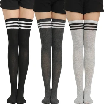 Seksi Uyluk Yüksek Naylon Çorap Sevimli Diz Üzerinde Çorap Kızlar Siyah Lolita Üç Çizgili Çorap Kadın Uzun Çorap Fabrika Outlet