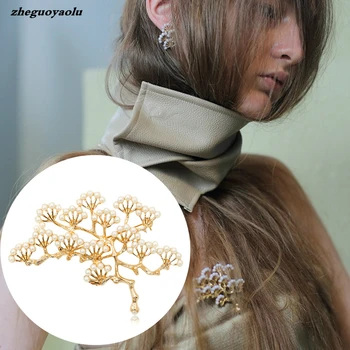 Vintage Çam Broş Ağaç Dalı Sahte İnci Korsaj Pin Ticaret Kadınlar Takı Broş Takı Moda Gözyaşı Broş Büyük Broş 1