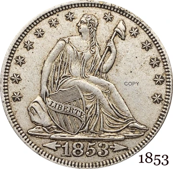 Amerika Birleşik Devletleri ABD 1853 ½ Dolar Oturmalı Özgürlük Yarım Dolar Cupronickel Gümüş Kaplama Altında Kartal Kopya Para Hiçbir Sloganı 1