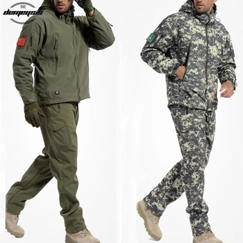 Köpekbalığı Cilt Softshell Ceket Erkekler Taktik Ordu Savaş Açık Avcılık Ceketler Su Geçirmez Rüzgar Geçirmez Askeri Ceket veya Pantolon 2