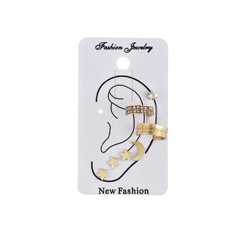 Yeni Moda Beş Köşeli Yıldız Ay Rhinestone Küpe Kadınlar İçin Kombinasyon Seti Mücevher Punk Rüzgar Küpe Toptan 1