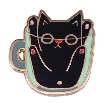 Fincan kedi rozeti kawaii yetenek pin komik çay kahve severler hediye