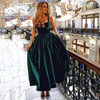 Zümrüt Yeşil Kadife balo kıyafetleri 2022 Basit Örgün Parti Abiye giyim Ayak Bileği Uzunluğu Zarif Korse Maxi Ülke Nedime 1