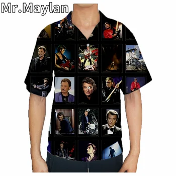 Johnny Hallyday 3D Baskı Plaj Hawaiian 2021 Yaz Gömlek Kısa Kollu Gömlek Streetwear Boy Camisa Sosyal Chemise Homme-63 2