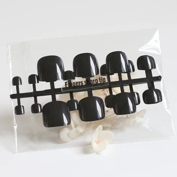 24 Adet Yapay şeker Çivi Etiket Doğal Akrilik Yanlış Ayak Çivi İpuçları sanat dekoru Ayak Tırnaklarını siyah T-B 2