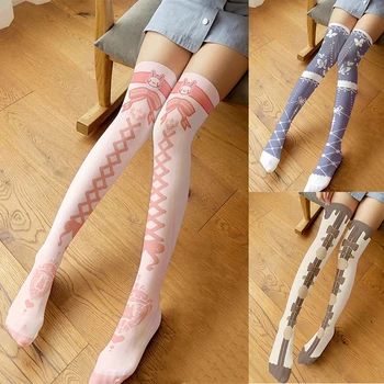 Kadınlar Seksi Uyluk Yüksek Çorap 3D Baskı Harajuku Moda Pembe Yay Kravat Tatlı Kawaii Diz Çorap Üzerinde Kuadratik Elemanı 1