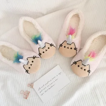 Güzel Yetişkinler Kış Ev Ayakkabı Bisküvi Kedi Unicorn Ayakkabı Sevimli Yumuşak Sıcak ayakkabı Kapalı çiftler için ayakkabılar Kızlar Hediyeler 1