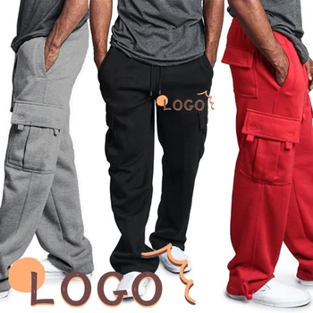 Özel Logo erkek Düz Kargo uzun pantolon 2022 Yeni Rahat Moda Trendi Serin Gevşek İpli Cepler Büyük Boy Erkek Spor Pantolon