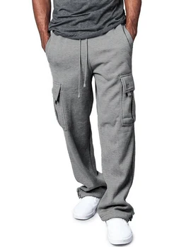 Özel Logo erkek Düz Kargo uzun pantolon 2022 Yeni Rahat Moda Trendi Serin Gevşek İpli Cepler Büyük Boy Erkek Spor Pantolon 2