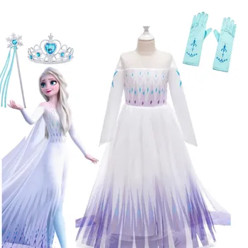 Disney Dondurulmuş 2 Kostüm Kızlar için Prenses Elsa Elbise Mor Balo Doğum Günü Çocuklar Kar Kraliçesi Cosplay Karnaval Giyim