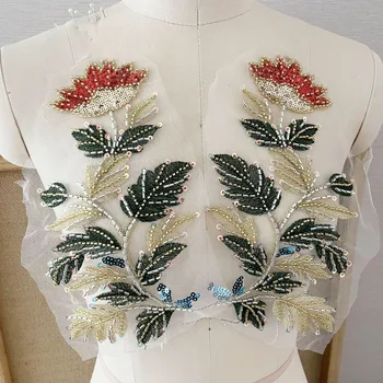 1 Çift Pullu Nakış Dantel Elbise Aplike Elbise DIY Aksesuarları 24 * 13CM