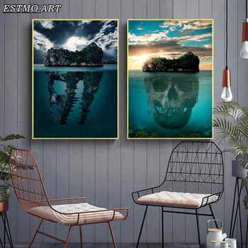 Tuval Boyama Posterler Modern Doğa Manzara cuadros Soyut Kafatası Okyanus Duvar Resimleri ıçin Oturma Odası Resimleri Ev Dekorasyonu 1