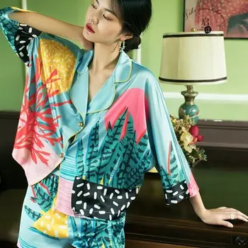 Kadın Gecelik Elbise Gevşek Pijama Setleri Flare Gecelik + Pantolon 2 Adet Takım Elbise Katı 2022 İlkbahar Sonbahar Kadın Bornoz satın almak online | Iç çamaşırı / Birebiregitim.com.tr 11