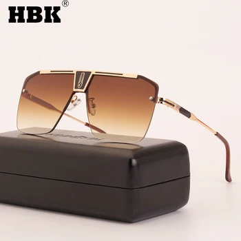 HBK Vintage erkek Kare Güneş Gözlüğü Metal Çerçeve Altın Çay Için Lüks Yeni Marka Tasarım Yüksek Kalite Sürüş Gözlük Erkek UV400