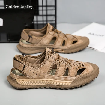 Altın Fidan Yaz Loafer'lar Nefes erkek Açık Sandalet moda platform ayakkabılar Klasikleri Erkekler Casual Flats dağ sandaletleri