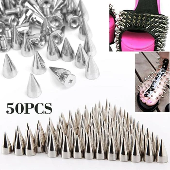 50 adet 9.5 mm Gümüş Metal Koni Çiviler Perçin Mermi Başak Koni Vida Perçinleme Konfeksiyon Giysi Çantası Ayakkabı Deri DIY El Sanatları