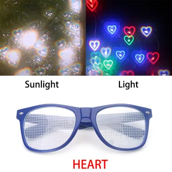 Rave kalp ışık gözlük kalp şeklinde özel efekt EDM festivali ışık değişen gözlük gökkuşağı çiçek dürbünü Rave güneş gözlüğü